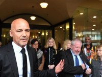 Gary Jubelin (above at court with supporters including Mark and Faye Leveson, right), pleaded not guilty. Picture: Dean Lewins.