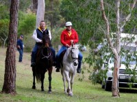 Volunteers on horseback in the search for the missing boy in bush near Benaroon Drive in Kendall.