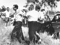 The murdered sisters’ distraught father Bill Mackay at the site where his daughters were found in August 1970.